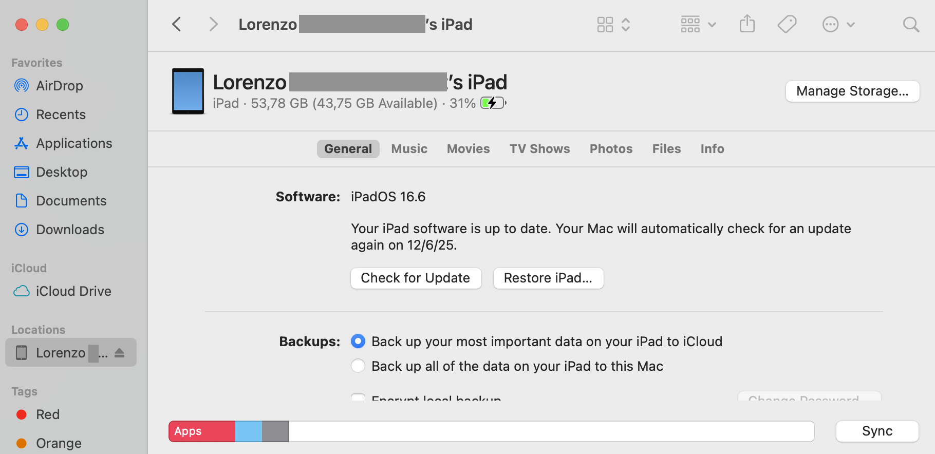 iPad in Finder